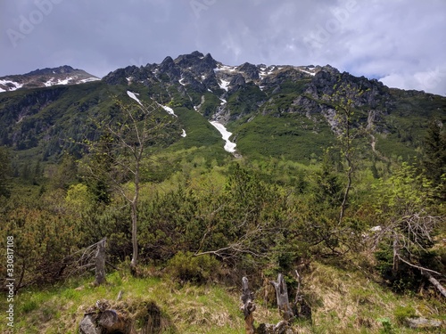 Panoramic view of Opalony Wierch mountain in Poland in spring
