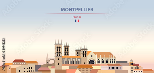 Vector illustration of Montpellier city skyline on colorful gradient beautiful daytime background