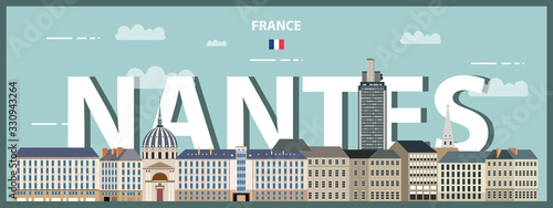 Nantes cityscape colorful poster. Vector detailed illustration