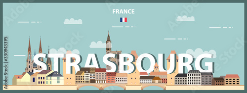 Strasbourg cityscape colorful poster. Vector detailed illustration