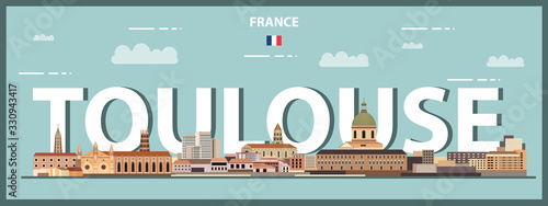 Toulouse cityscape colorful poster. Vector detailed illustration