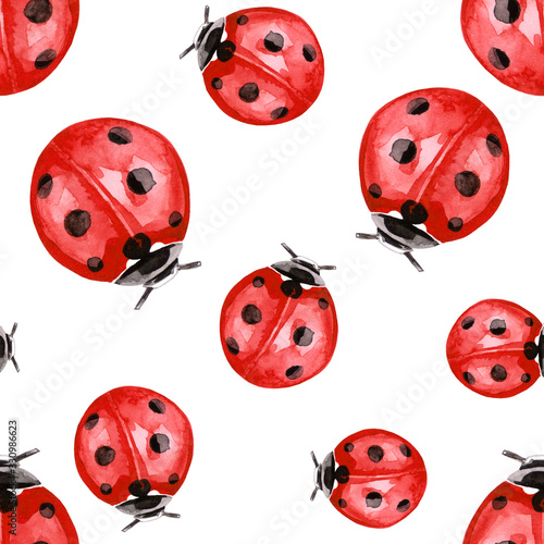 Watercolor illustration of red ink ladybug pattern 