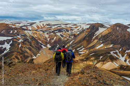 Hikers in the mountain, Landmannalaugar, Iceland