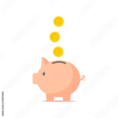 Pig bank for coins vector illustration isolated on white, piggy bank icon. Saving flat stock illustration