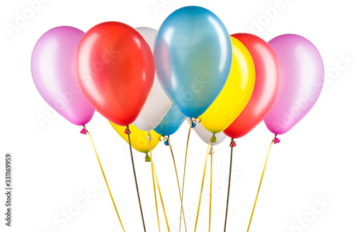 Set of multicolored helium balloons. Element of decorations for party.