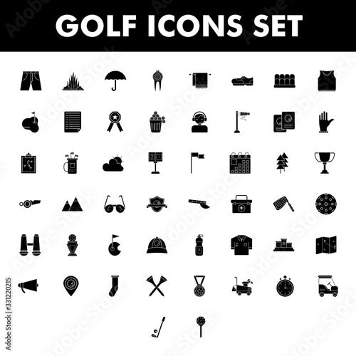 B&W Golf icon set in flat style.