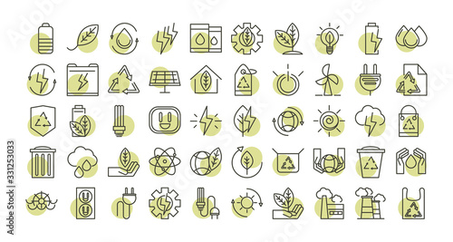 sustainable energy alternative renewable ecology icons set line style icon
