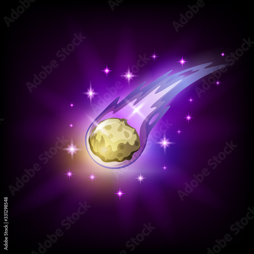 Colorful falling comet meteorite with shining tail icon for slot machine