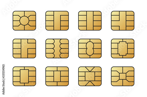 EMV chips for banking plastic card. Digital Nfc technology. Bank payment symbols.