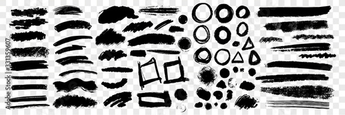 Brush hand drawn scribbles underlines, circles set collection