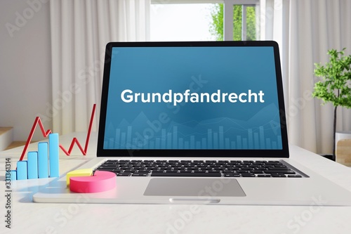 Grundpfandrecht – Business/Statistik. Laptop im Büro mit Begriff auf dem Monitor. Finanzen, Wirtschaft, Analyse