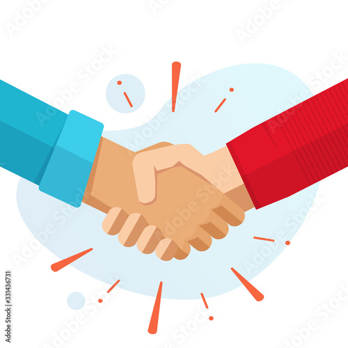Hand shake hands or handshake vector flat cartoon illustration isolated, concept of success partnership friendship deal or welcome agreement gesture modern design image