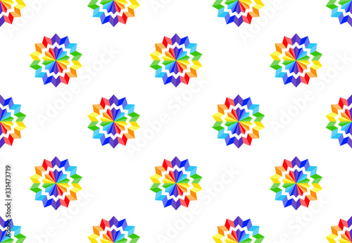 Seamless pattern of rainbow paper flower on white background