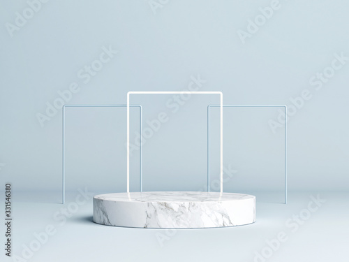Modern minimalism mock up podium display, blue background, 3d render, 3d illustration
