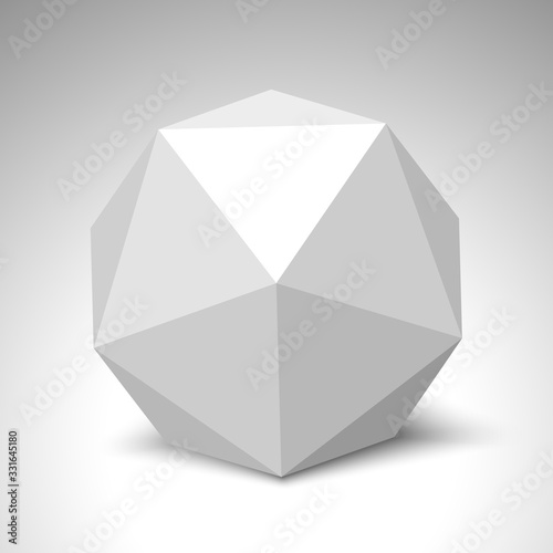White icosahedron. Polyhedron. Vector illustration.