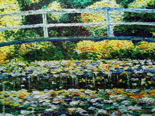 Art painting oil color The bridge lagoon , lotus flower , Claude Monet