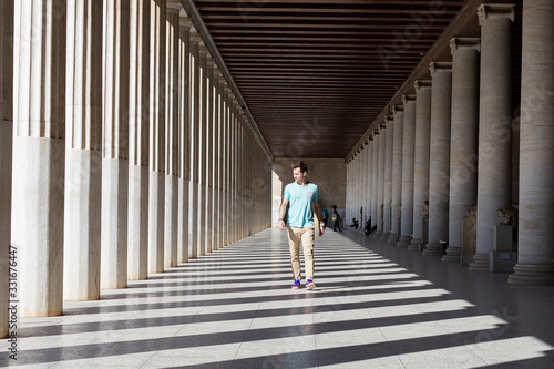 Beautiful old Colonnade of the Ancient Agora of Athens in Greece