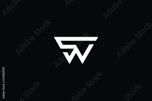 Minimal elegant monogram art logo. Outstanding professional trendy awesome artistic SN NS SW WS initial based Alphabet icon logo. Premium Business logo in White color on black background