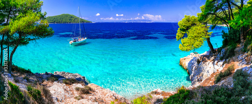 Best beaches of Skopelos island - Kastani with crystal turquoise sea. Greece, nothen Sporades