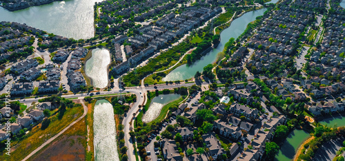 Aerial view of residential real estate homes in Foster City, CA