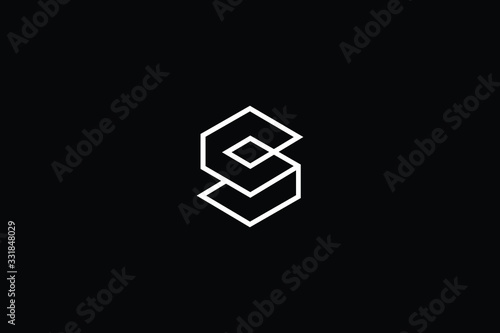Minimal elegant monogram art logo. Outstanding professional trendy awesome artistic 3D S SC CS initial based Alphabet icon logo. Premium Business logo White color on black background