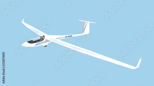 3D rendering of a glider plane isolated on blue sky background