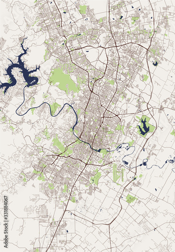 map of the city of Austin, Texas, USA