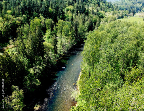 Fabulous aerial photography of Flaming Geyser State Park and the Green River on a partly cloudy summer day in Auburn Washington State