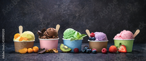 Various colorful ice cream in paper cup