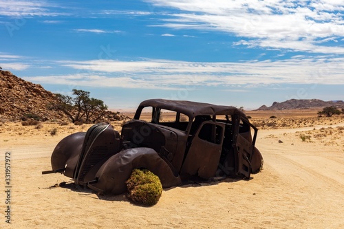 A Bullet-ridden Hudson Terraplane 1934 car in Namibian desert