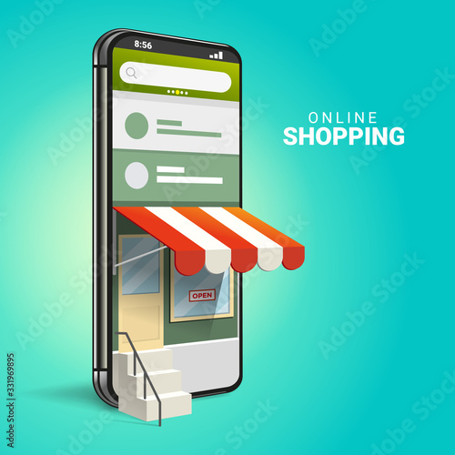 3D Online Shopping on Websites or Mobile Applications Concepts of Vector Marketing and Digital Marketing. with isometric smartphone design and perspective illustration. for online store promotion.