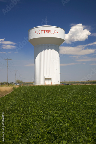 A water tower announcing Scottsbluff, Nebraska