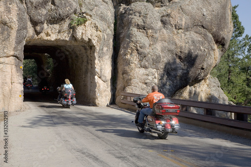 Motorcyclists driving through tunnels of Black Hills during the 67th Annual Sturgis Motorcycle Rally, Sturgis, South Dakota, August 6-12, 2007