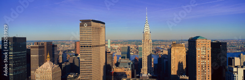 Panoramic aerial view of Chrysler Building and Met Life Building, Manhattan, NY skyline