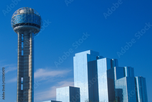 Skyline of Dallas, TX with Reunion Tower and Hyatt Hotel