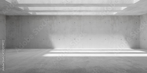 Abstract empty, modern concrete walls hallway room with ceiling light shadows and rough floor - industrial interior background template