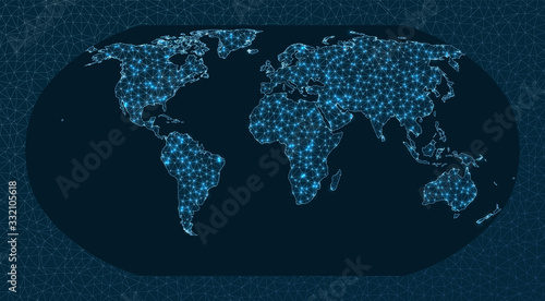 Global network concept. Robinson projection. World Network. Vibrant connections map. Vector illustration.