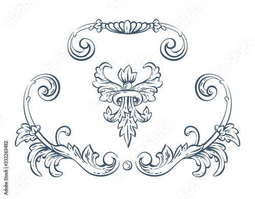 Floral decorative vector elements, rococo and baroque style