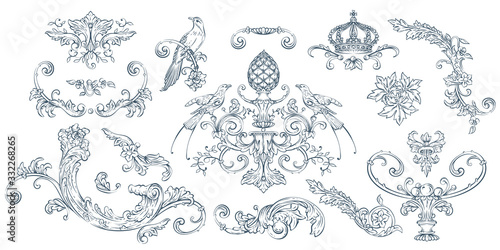 Luxury decorative vector elements set, rococo and baroque style, vintage luxury royal vignette