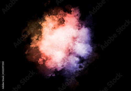 Abstract colorful smoke on the black background.