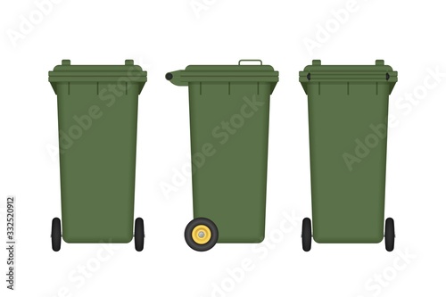 Green wheelie bin vector illustration isolated on white background