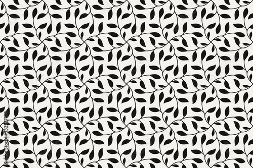 Floral seamless pattern. Vector background with abstract tree branch texture. Leaves monochrome wallpaper, black white simple foliage ornament for wrapping paper, textile. Decorative design element