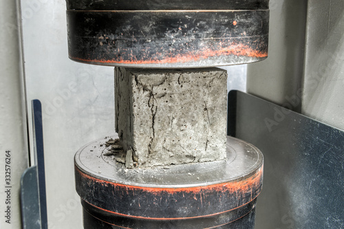 Concrete cube after a compressive strength test. The test sample cracked.