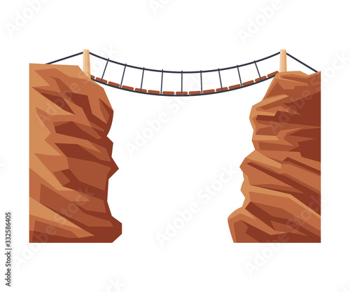 Suspension Rope Bridge, Natural Landscape Design Element Flat Vector Illustration