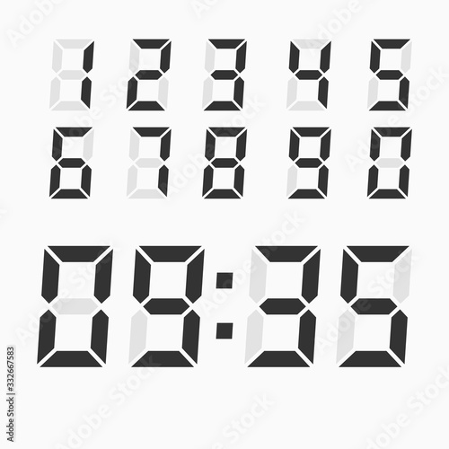 Electronic figures. Digital numbers. Number set for lcd electronic devices. Editable elements for fax phone calculator. Vector illustration flat design. Isolated on white background.