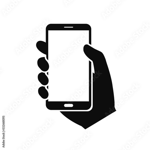 Hand holding smartphone. Vector illustration icon