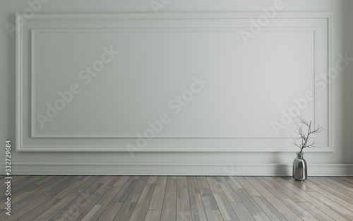 Empty room with Modern classic wall panels and wooden floor