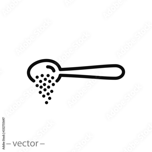 spoon sugar powder icon, add teaspoon ingredients, cooking food baking, thin line web symbol on white background - editable stroke vector illustration eps10