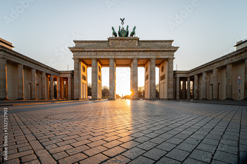 Brandenburg gate in spring without tourists during corona lockdown