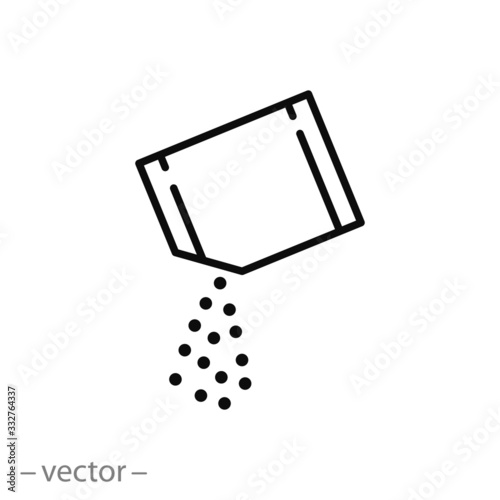 packet soluble powder icon, open paper sachet, soluble medication, thin line web symbol on white background - editable stroke vector illustration eps10